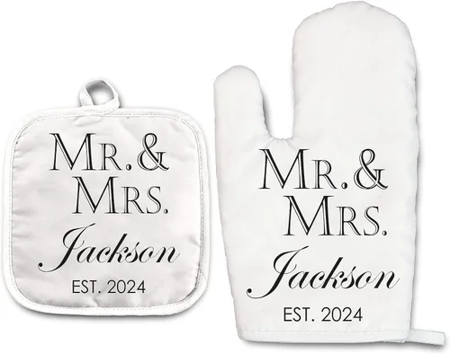 Vista 6 de Angela's Kitchen - Juego de guantes de horno personalizados y soporte para ollas Regalos de cocina personalizados Inauguración de la casa