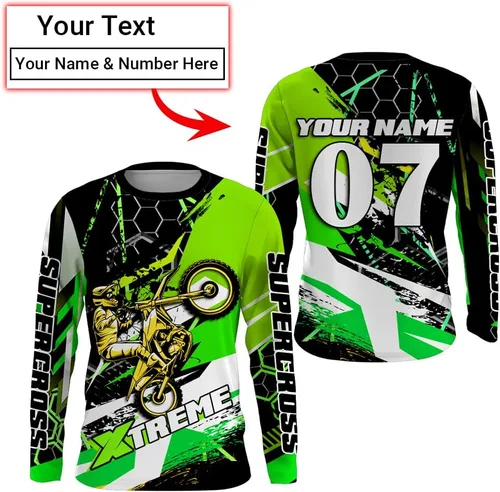 Vista 4 de PIONAMZIOZ Camiseta Supercross personalizada UPF30+ para jóvenes, hombres y mujeres, Xtreme SX, camiseta de carreras de manga larga