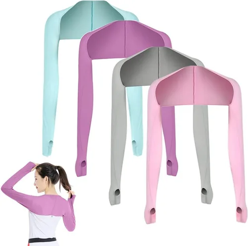 Vista 18 de Katutude 4 piezas de chal refrescante para mujer, manga de protección solar, transpirable, anti rayos UV, con agujeros para los dedos, para golf
