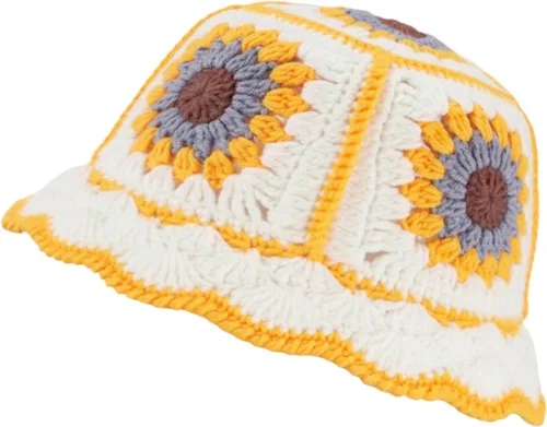 Vista 14 de Sombrero de pescador de ganchillo para mujer, tejido hecho a mano, plegable, flexible, a la moda, lindo, cómodo e informal B-Negro