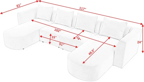 Vista 2 de Quarte Sofá seccional en forma de U, sofá modular con dos asientos individuales, dos sillas, combinación de bricolaje, tela de hilo en bucle Beige/5
