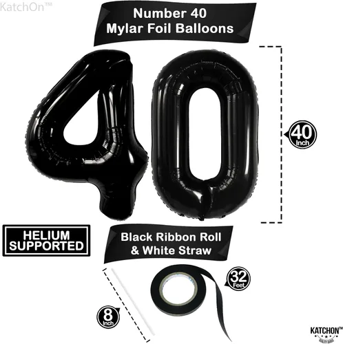 Vista 4 de KatchOn Globos negros de aluminio con el número 40 para decoración