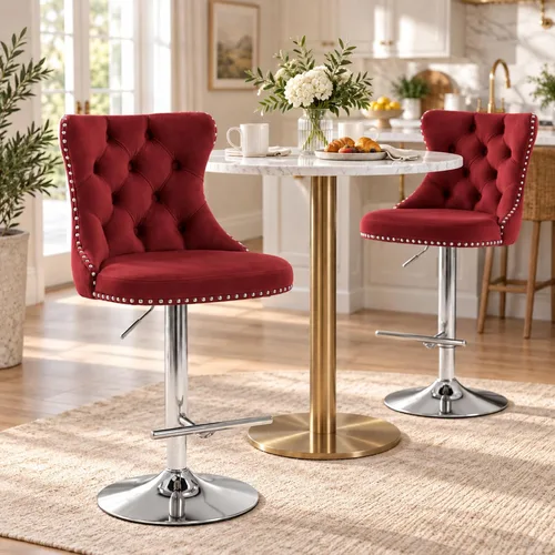 Vista 12 de Taburete de bar moderno giratorio de altura de pub, silla de comedor alta con asiento de terciopelo, respaldo, taburete hidráulico sin brazos Negro