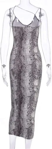 Vista 8 de Primoda - Vestido atractivo color neón, asimétrico y con tirantes delgados para mujer, de cuello en V pronunciado, sin mangas, entallado y largo