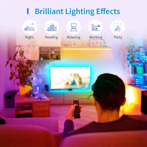 Vista 6 de Tiras de luces LED Meross funcionan con Apple HomeKit, tira LED inteligente RGB 5050, compatible con Siri, Alexa y Google y SmartThings