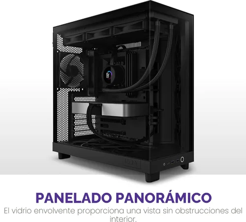 Vista 2 de NZXT H6 Flow CC-H61FB-01 Carcasa compacta de doble cámara de torre media con flujo de aire Paneles de vidrio panorámicos Paneles de flujo