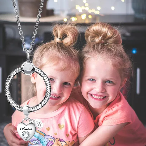 Vista 5 de Love You Family - Colgante de corazón con circonita cúbica para pulsera Pandora