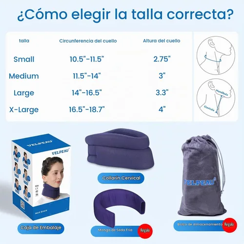 Vista 6 de VELPEAU Collarín para dolor de cuello y apoyo - Collar cervical suave para dormir en la cama, para roncar, dormir en posición vertical