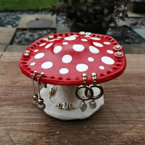 Vista 4 de Organizador de aretes de hongos, torre de joyería de hongos, soporte decorativo estético, regalo de hongos para mujeres, adolescentes y niñas