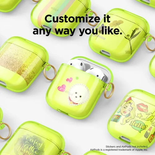Vista 7 de Elago - Funda con llavero para audífonos AirPods 1 y 2 de Apple Amarillo Neón