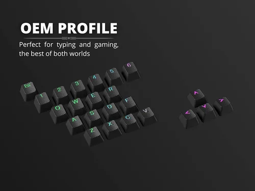 Vista 7 de Ranked Juego de teclas de goma Double Shot translúcido Perfil OEM para teclado mecánico para juegos (negro, 23 teclas)
