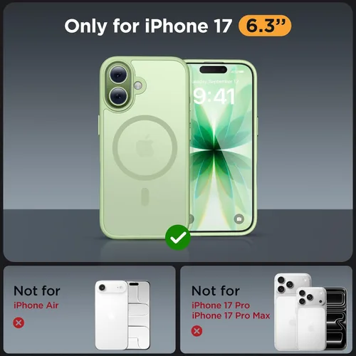 Vista 2 de Miracase - Funda magnética para teléfono 17 (compatible con MagSafe) con protector de pantalla de grado militar, funda mate translúcida antihuellas