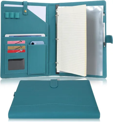 Vista 13 de Portafolio WONDERPOOL A4 de piel sintética con anillo, estuche para documentos con portafolio extraíble, multibolsillo y bloc legal para organizador