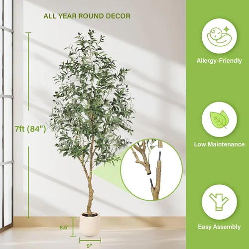 Vista 2 de FEELEAD Olivos artificiales de 7 pies para interiores con maceta