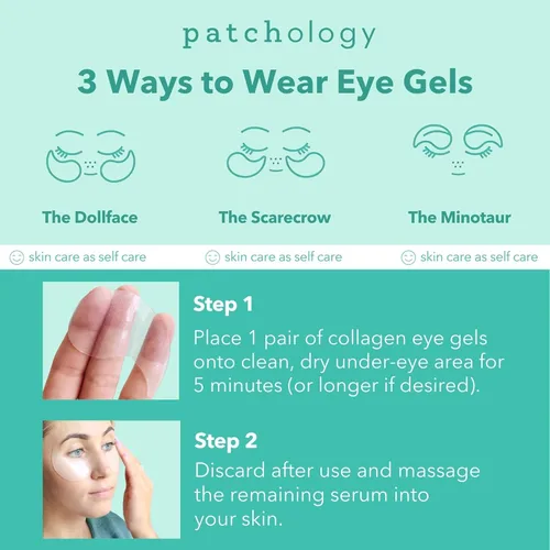 Vista 5 de Patchology Geles rejuvenecedores para debajo de los ojos – Mascarilla hidratante con cafeína, colágeno hidrolizado y centella asiática – Parches