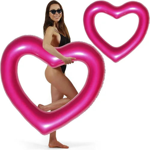 Vista 22 de LOTELI - Flotadores de piscina con forma de corazón originales para adultos, más gruesos y fuertes, flotadores inflables grandes para fiestas