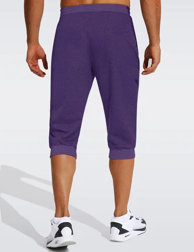 Vista 3 de FASKUNOIE Pantalones cortos casuales de algodón para hombre, 34, pantalones capri transpirables por debajo de la rodilla, pantalones cortos con tres