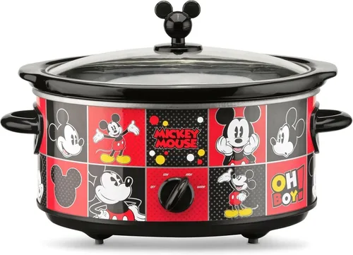 Vista 2 de Olla de cocción lenta ovalada Disney DCM-502 Mickey Mouse de 5 cuartos con recipiente de 20 oz, color rojo/negro