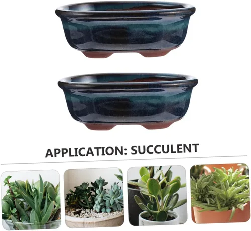 Vista 8 de Yardwe 2 macetas de cerámica esmaltadas para bonsái y cactus, elegantes adornos de escritorio decorativos para interiores para el año