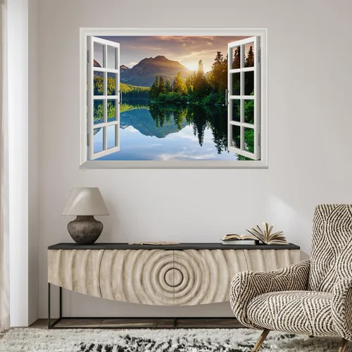 Vista 4 de Wall26 - Adhesivo para pared / Mural para pared, extraíble, diseño de río en un pueblo tranquilo, decoración para pared, vista creativa de ventana