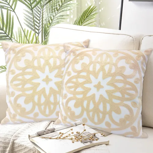 Vista 64 de Alysheer Funda de almohada decorativa bordada de 18 x 18 pulgadas, acogedora y fresca funda de cojín bohemia con diseño de mandala chic de punto