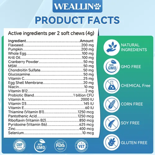 Vista 5 de Vitaminas y suplementos para perros con probióticos de glucosamina 200ct de El multivitamínico para perros es ingredientes de grado humano