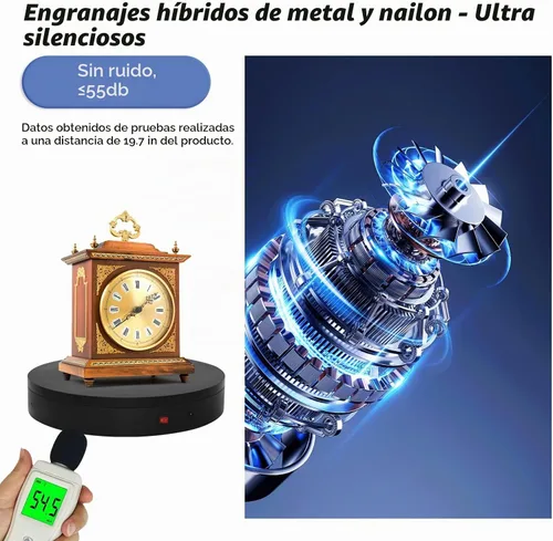 Vista 8 de Tocadiscos motorizados con control remoto, soporte giratorio motorizado resistente, plataforma giratoria ajustable de velocidad, tocadiscos