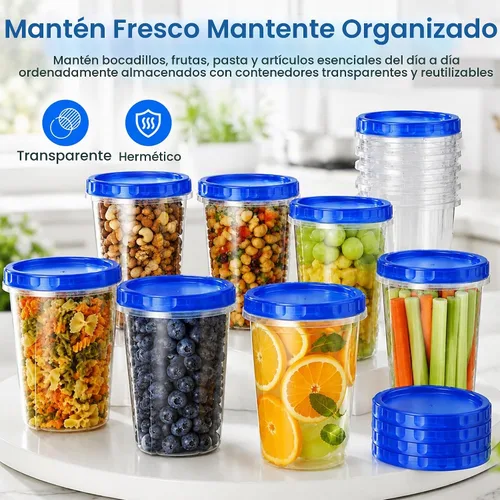 Vista 4 de RFAQK 24 recipientes de almacenamiento para congelador con tapas - 12 recipientes de plástico de 32 oz para delicatessen con 12 tapas de rosca