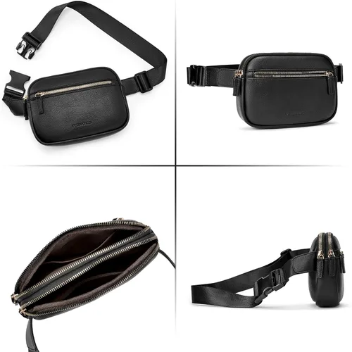 Vista 6 de WESTBRONCO Riñoneras para mujer, riñoneras de moda con correa ajustable, bolsa de cinturón de piel sintética con múltiples bolsillos, bolso cruzado