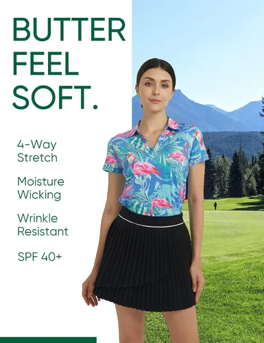 Vista 3 de Camisa de golf para mujer, polo de golf de secado rápido que absorbe la humedad para mujer