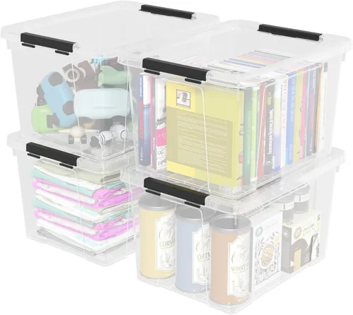Vista 9 de Caja de almacenamiento de plástico transparente de 22 cuartos de galón con ruedas, contenedores de almacenamiento de plástico con tapas