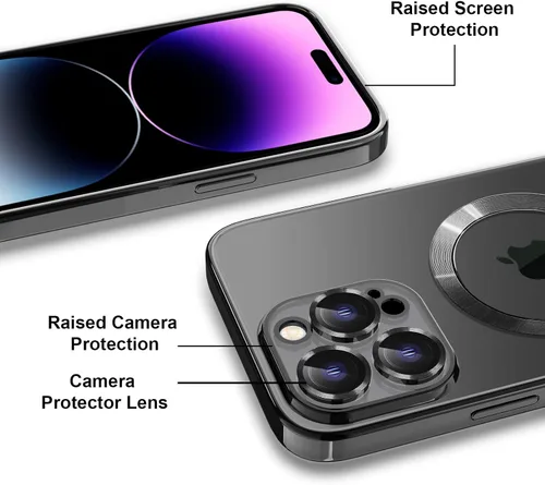Vista 4 de Magsafe - Funda para iPhone 14 Pro Max, funda magnética transparente para teléfono con protector de pantalla y cubierta de cámara, funda galvanizada