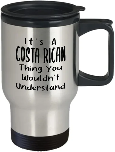 Vista 2 de Taza de viaje costarricense con aislamiento para café – Orgullo de Costa Rica Patrimonio Nacional Nacionalidad Raza Humana Raíces Costarricenses
