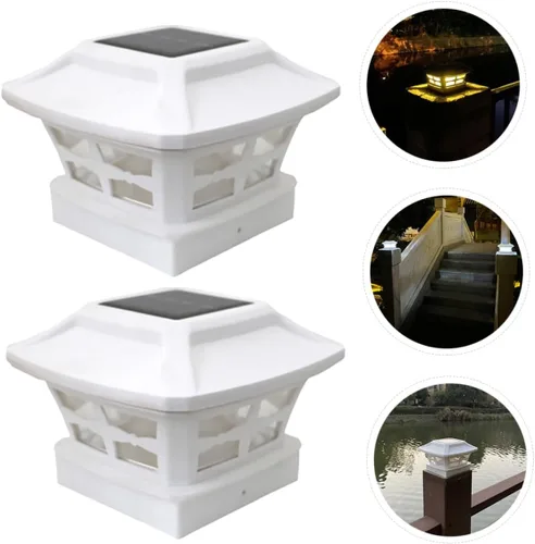 Vista 4 de 2 Pack Solar Pillar Lights, Waterproof Fence Post Cap Lamps for Garden