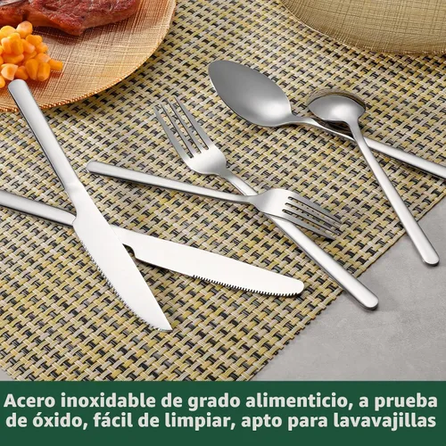 Vista 3 de Juego de cubiertos de 24 piezas con cuchillos para carne, juego de cubiertos de acero inoxidable para 4, juego de cubiertos de grado alimenticio
