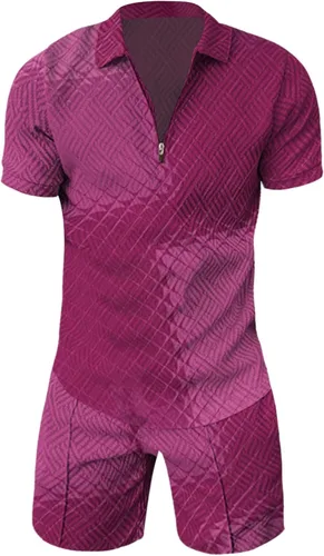 Vista 3 de Conjunto corto para hombre, 2 piezas, camiseta de manga corta y pantalones cortos, conjunto deportivo elegante y casual