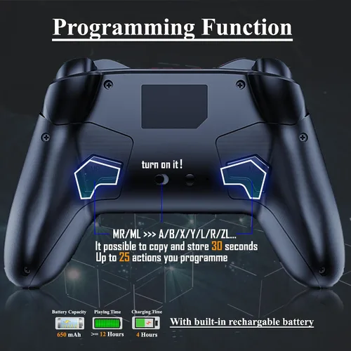 Vista 4 de PlayHard Switch Controller, Wireless Switch Pro Controllers with Thumb Grip Caps for SWITCHOLEDLITE, Remote Gamepad for Switch Pro, Programmable