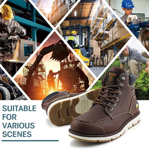 Vista 5 de Jacata Botas de trabajo para hombre Moc Toe Wedge Botas De Trabajo Para Hombre Soft Toe Antideslizante Construcción Industrial Botas de Cuero