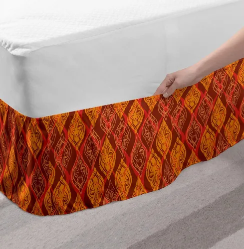 Vista 3 de Lunarable Falda de cama de arte bohemio, motivos de hojas orientales pastel en adornos, cultura marroquí, bohemio, decoración de dormitorio, falda