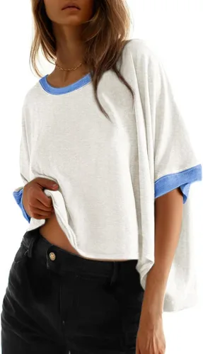 Vista 29 de Dokotoo -Camisetas de verano para mujer, color liso, holgadas, de gran tamaño, básicas