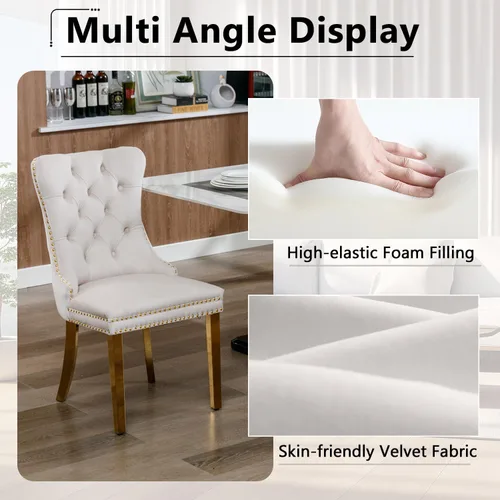 Vista 5 de Juego de mesa de comedor de cristal para cocina de 4, 5 piezas, mesa de comedor rectangular de 51 pulgadas con 4 sillas de cocina de terciopelo