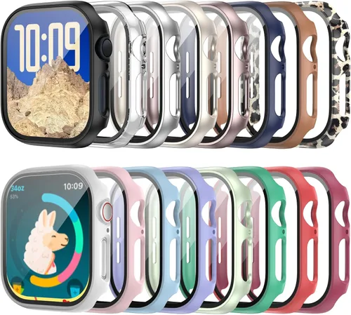 Vista 22 de COMMUTER - Juego de 4 fundas compatibles con Apple Watch de 40 mm Series SE 3ra Gen 2025 SE 2/1 6 5 4 con protector de pantalla de vidrio templado