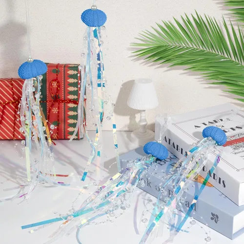 Vista 2 de Adornos de Navidad de Medusas Colgantes 4 Piezas para Adornos de Árbol de Navidad, Fiesta Temática de Sirena y Decoraciones de Fiesta Bajo el Mar