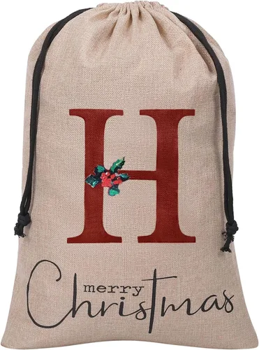 Vista 11 de Subyan Bolsa de regalo de Navidad de arpillera de 27 x 23 pulgadas, extra grande, reutilizable, personalizada, con monograma, con cordón