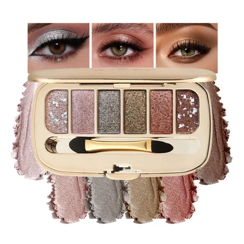 Vista 18 de Paleta de sombras de ojos de acabado múltiple, paleta de brillo metálico mate con polvo sedoso y suave, destello fino y duocromático, sombras 2#