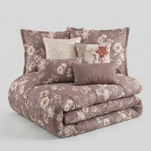 Vista 2 de ESCA Juego de edredón floral morado Queen - 7 piezas de ropa de cama botánica ciruela malva