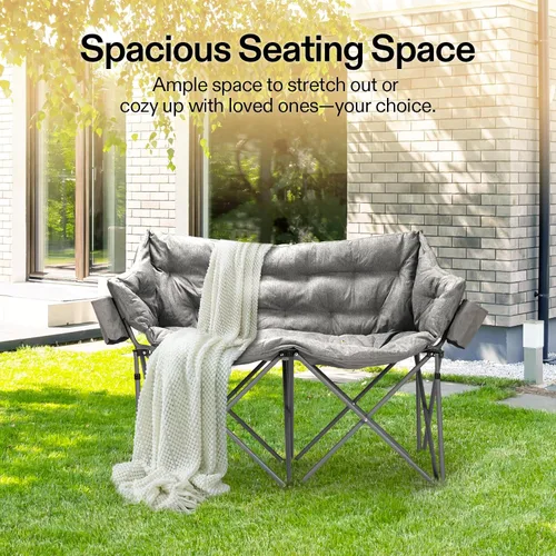 Vista 5 de VIVOSUN Double Camping Chair, Fully Padded Folding Loveseat, Oversized Duo Chair with Cup & Wine Glass Holders, Pocket, Armrests & Carry Bag