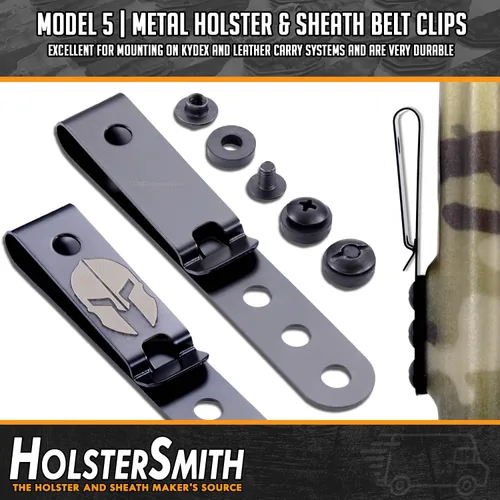 Vista 7 de HolsterSmith - Clip universal de metal para cinturón para hacer fundas, modelo 5, (3 agujeros), color negro táctico