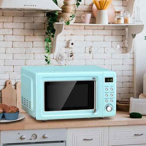 Vista 8 de Microondas retro Moccha, microondas compacto de 0.7 pies cúbicos, hornos de microondas de 700 vatios para encimera con 5 niveles de potencia
