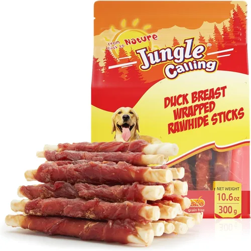 Vista 12 de Jungle Calling Golosinas para perros, palitos de cuero crudo envueltos en pollo para perros, deliciosas y nutritivas golosinas de recompensa